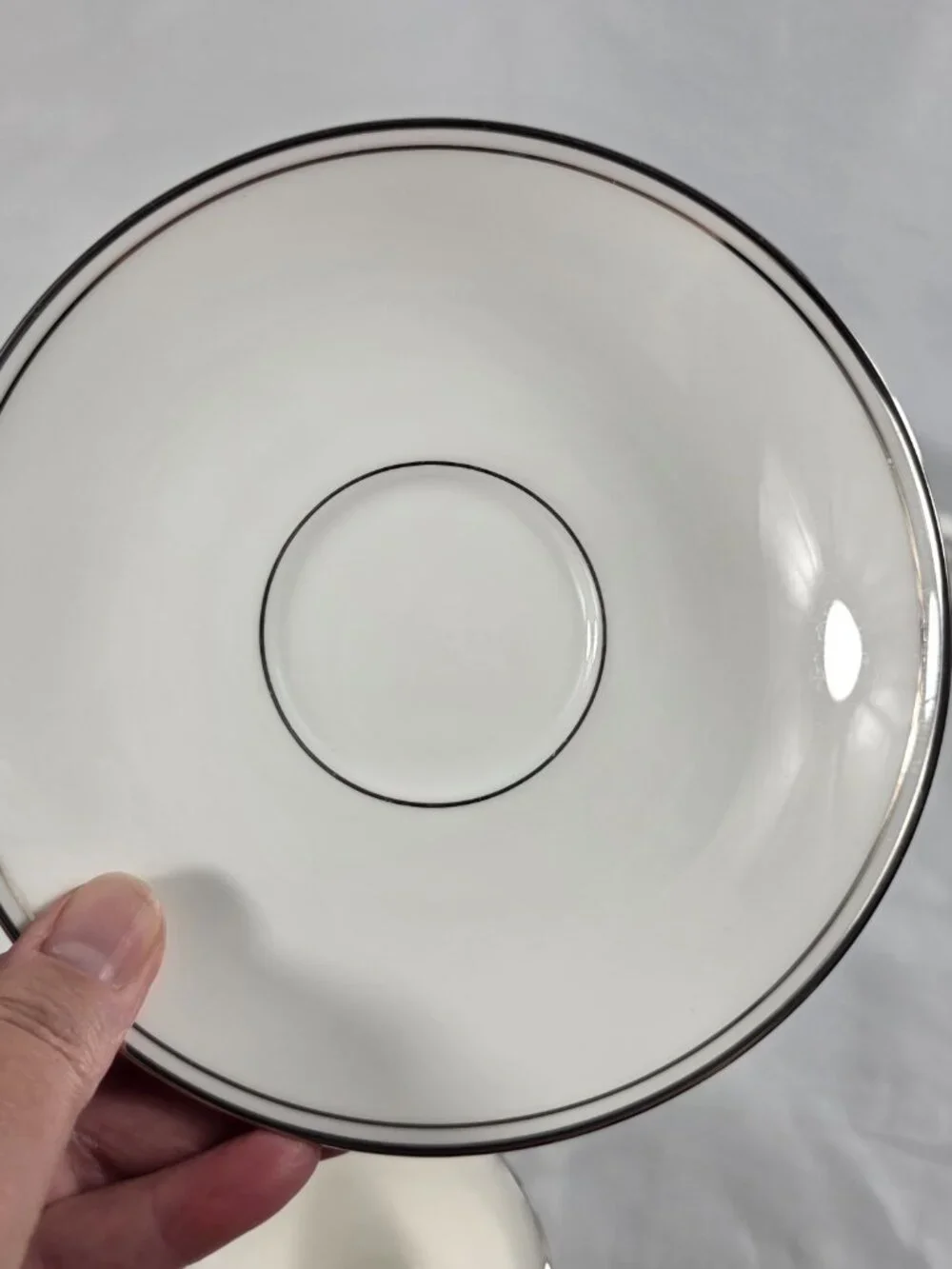 TWO Lenox Federal Platinum Cup & Saucer Sets White with Platinum Trim & Ring